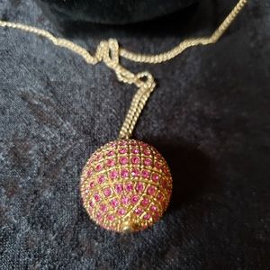Pink Rhinestone and Gold Orb Necklace
